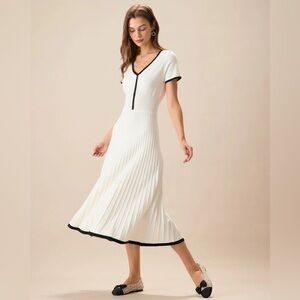 Rihoas Women's White Contrasting Sweater Midi Dress